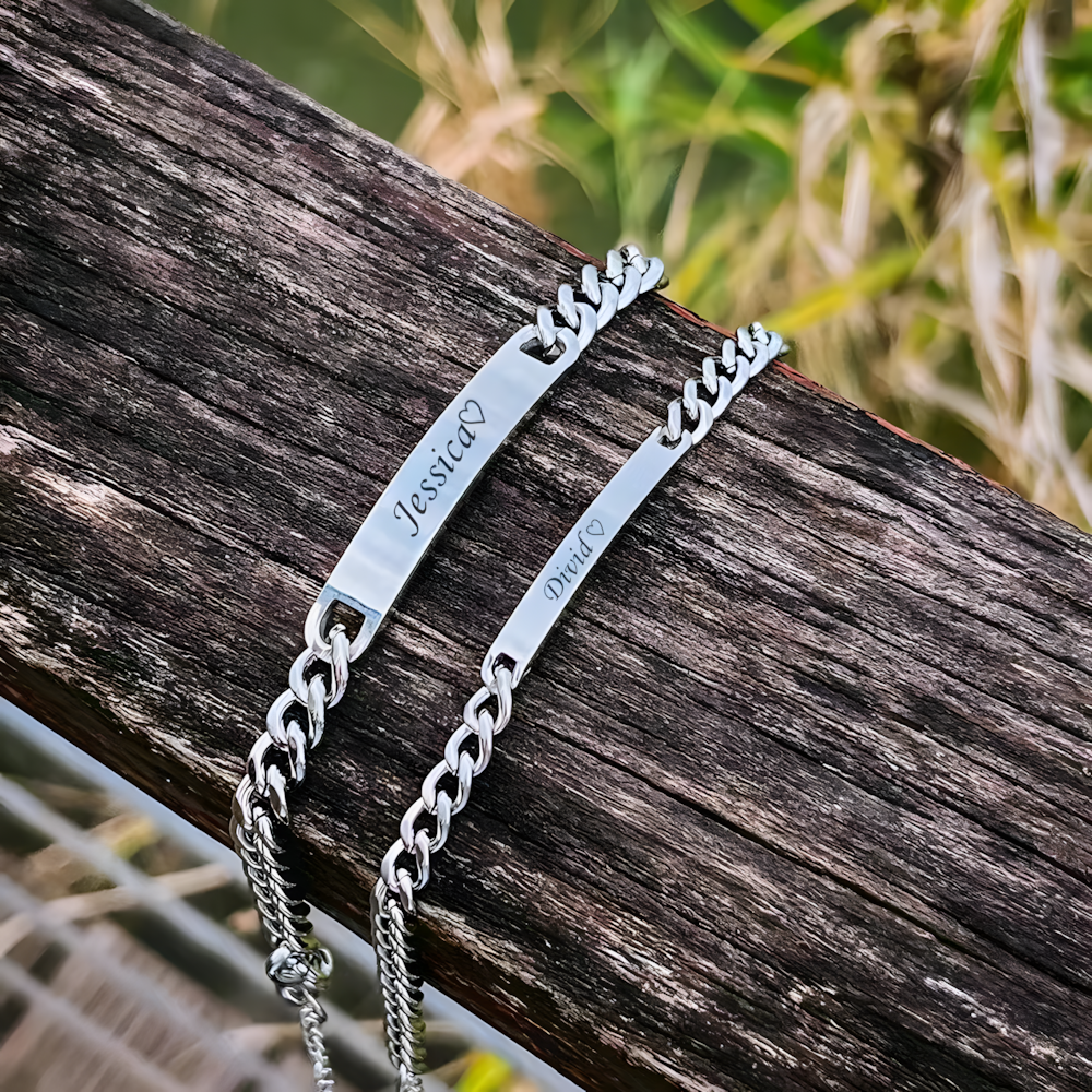 ENGRAVED BRACELET SET -W/ETERNAL ROSE BOX