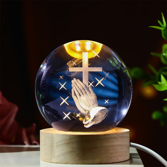Christian decoration, wooden lamp-based crystal ball night light, home decoration - Christian gift for men and women (Holy Mary)