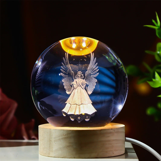 Christian decoration, wooden lamp-based crystal ball night light, home decoration - Christian gift for men and women (Holy Mary)